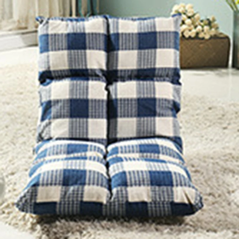 Modern Simplicity Cotton-linen Iron Rectangular Checkered Adjustable Backrest Lazy Chair Tatami For Living Room, Bedroom & Bay Window