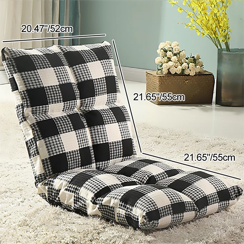 Modern Simplicity Cotton-linen Iron Rectangular Checkered Adjustable Backrest Lazy Chair Tatami For Living Room, Bedroom & Bay Window