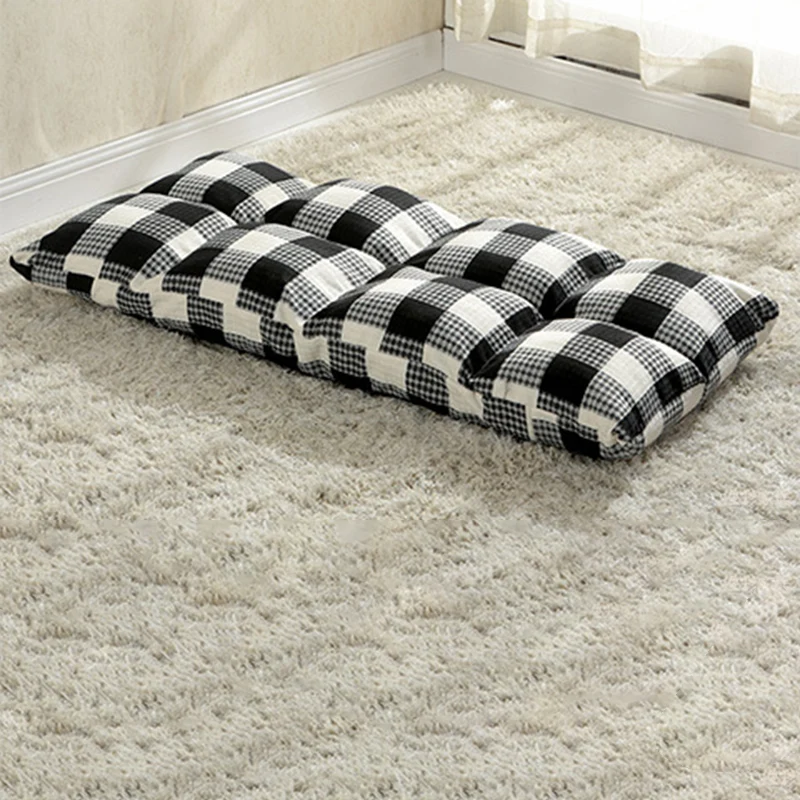 Modern Simplicity Cotton-linen Iron Rectangular Checkered Adjustable Backrest Lazy Chair Tatami For Living Room, Bedroom & Bay Window