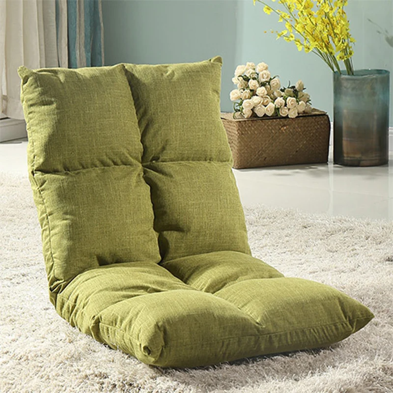 Modern Simplicity Cotton-linen Iron Rectangular Checkered Adjustable Backrest Lazy Chair Tatami For Living Room, Bedroom & Bay Window