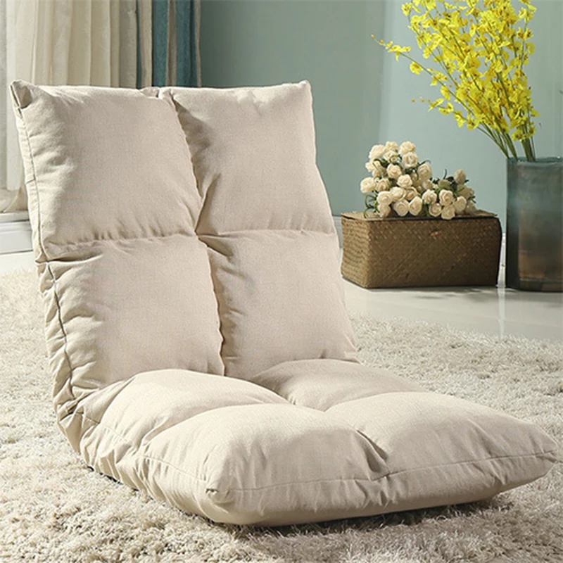 Modern Simplicity Cotton-linen Iron Rectangular Checkered Adjustable Backrest Lazy Chair Tatami For Living Room, Bedroom & Bay Window