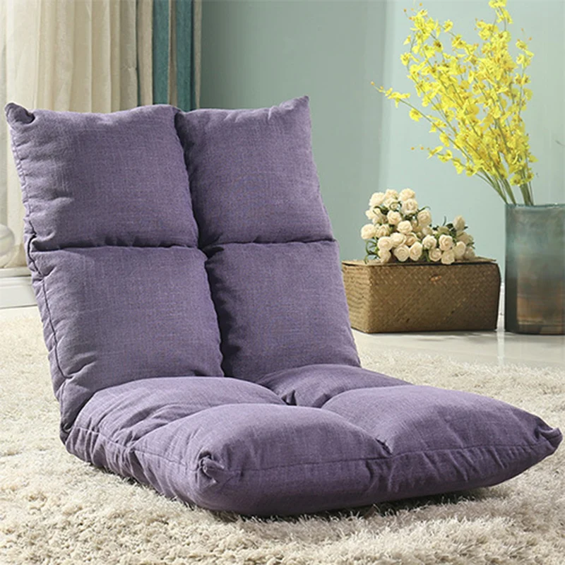 Modern Simplicity Cotton-linen Iron Rectangular Checkered Adjustable Backrest Lazy Chair Tatami For Living Room, Bedroom & Bay Window