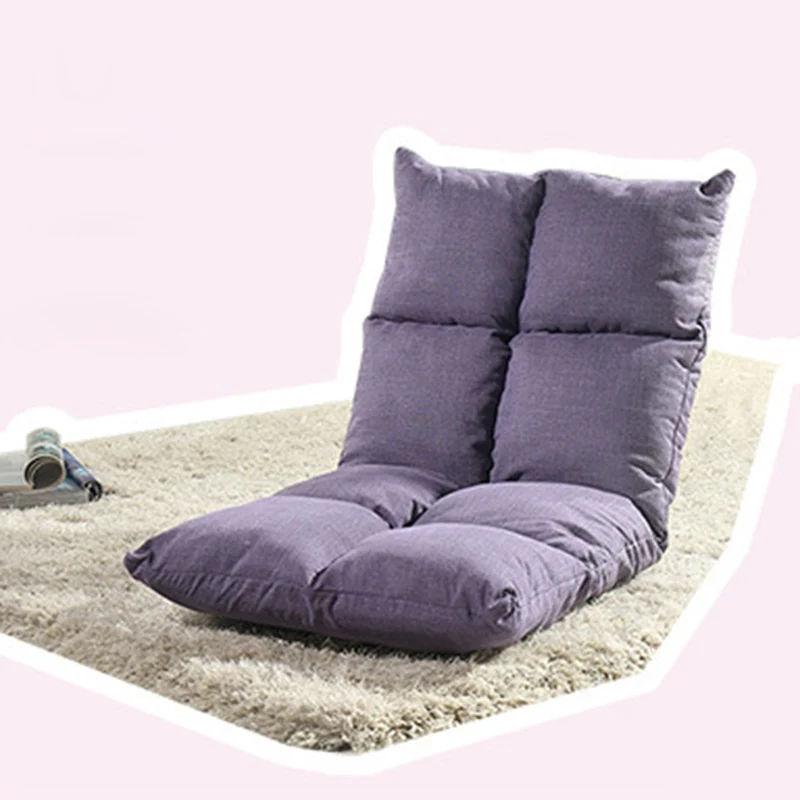 Modern Simplicity Cotton-linen Iron Rectangular Checkered Adjustable Backrest Lazy Chair Tatami For Living Room, Bedroom & Bay Window