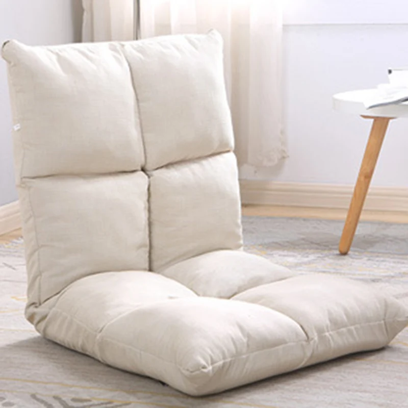 Modern Simplicity Cotton-linen Iron Rectangular Checkered Adjustable Backrest Lazy Chair Tatami For Living Room, Bedroom & Bay Window