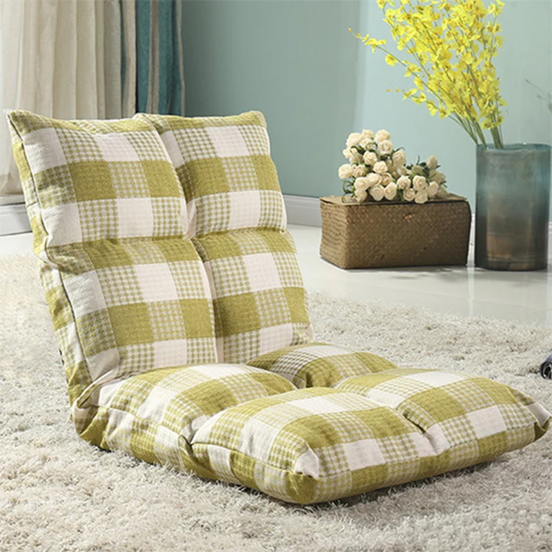 Modern Simplicity Cotton-linen Iron Rectangular Checkered Adjustable Backrest Lazy Chair Tatami For Living Room, Bedroom & Bay Window