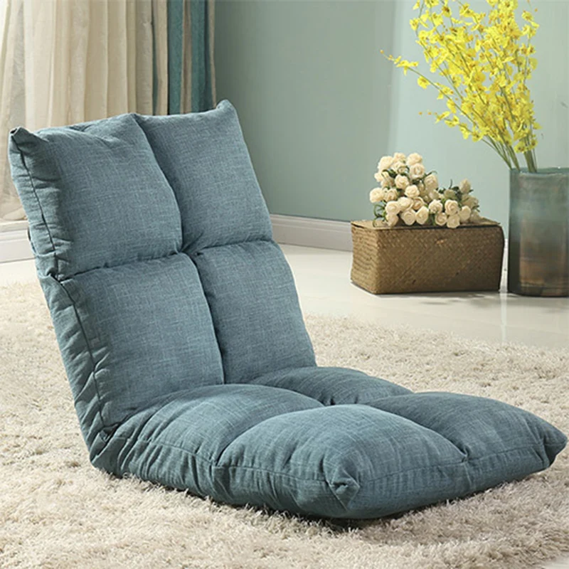 Modern Simplicity Cotton-linen Iron Rectangular Checkered Adjustable Backrest Lazy Chair Tatami For Living Room, Bedroom & Bay Window