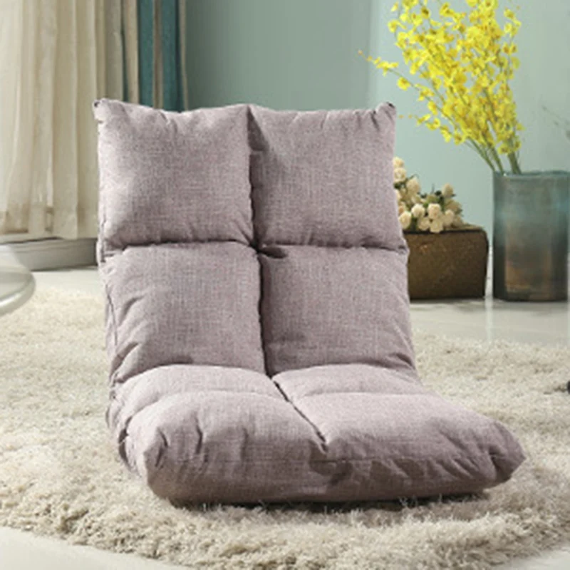 Modern Simplicity Cotton-linen Iron Rectangular Checkered Adjustable Backrest Lazy Chair Tatami For Living Room, Bedroom & Bay Window