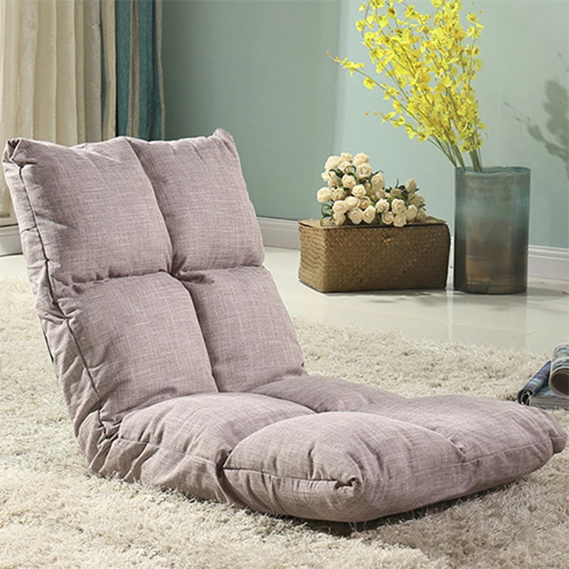 Modern Simplicity Cotton-linen Iron Rectangular Checkered Adjustable Backrest Lazy Chair Tatami For Living Room, Bedroom & Bay Window