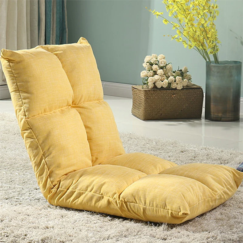 Modern Simplicity Cotton-linen Iron Rectangular Checkered Adjustable Backrest Lazy Chair Tatami For Living Room, Bedroom & Bay Window