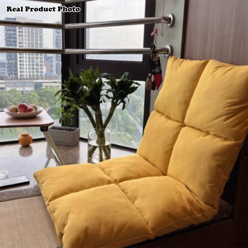 Modern Simplicity Cotton-linen Iron Rectangular Checkered Adjustable Backrest Lazy Chair Tatami For Living Room, Bedroom & Bay Window