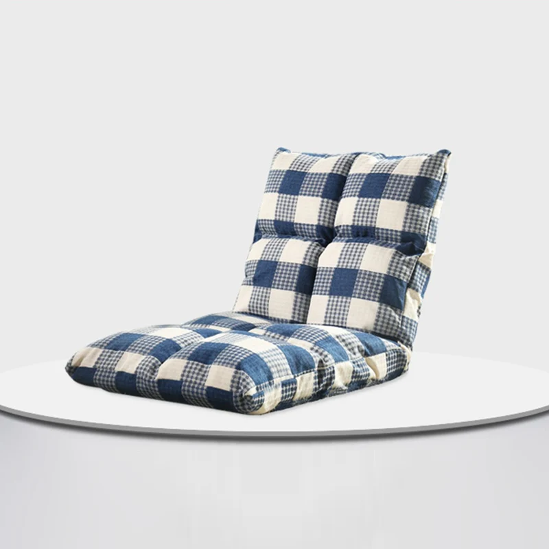 Modern Simplicity Cotton-linen Iron Rectangular Checkered Adjustable Backrest Lazy Chair Tatami For Living Room, Bedroom & Bay Window