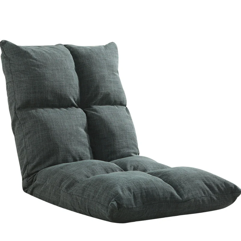 Modern Simplicity Cotton-linen Iron Rectangular Checkered Adjustable Backrest Lazy Chair Tatami For Living Room, Bedroom & Bay Window