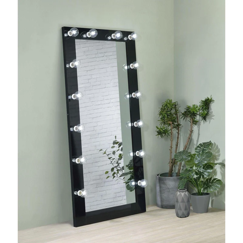 Coaster Furniture Zayan 969557 32 x 71 Inch Floor Mirror LED Lighting - Black Gloss