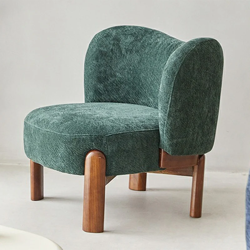 Contemporary Luxury Round Chenille Upholstered Rubberwood Legs Accent Chair Wing Back For Living Room