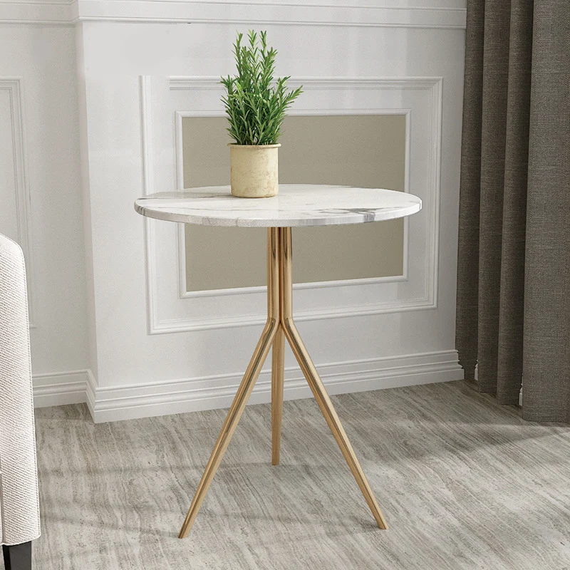 Contemporary Luxury Marble Round Top Stainless Steel Base End Table For Living Room