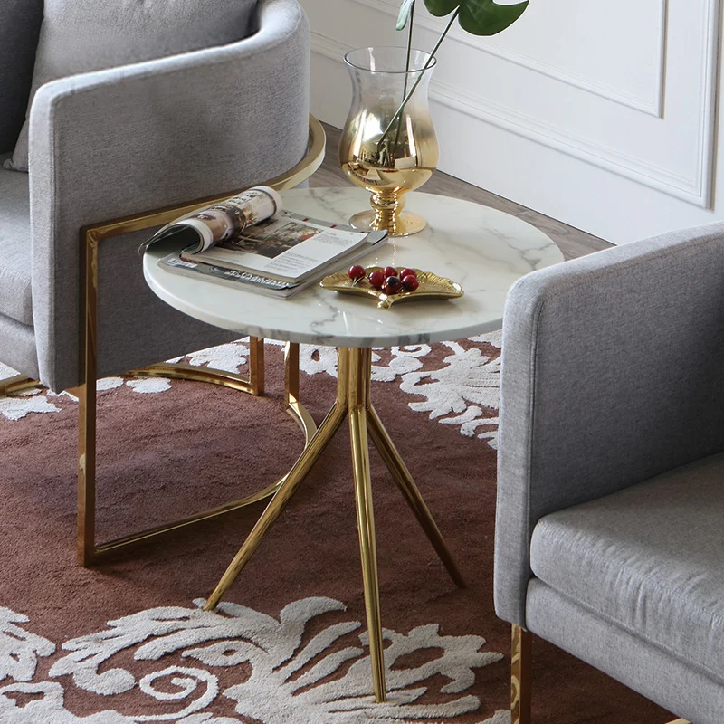Contemporary Luxury Marble Round Top Stainless Steel Base End Table For Living Room