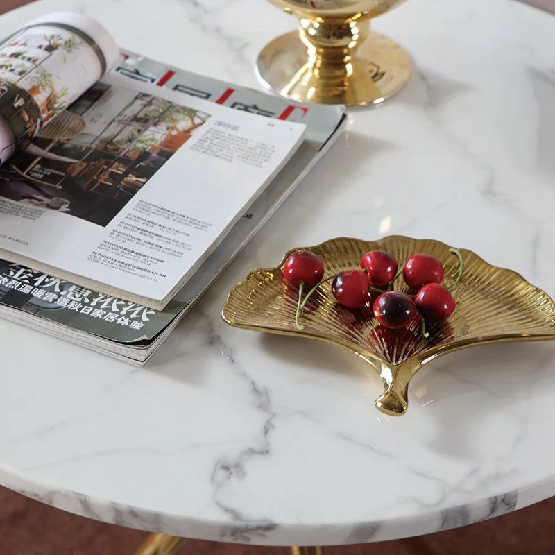 Contemporary Luxury Marble Round Top Stainless Steel Base End Table For Living Room