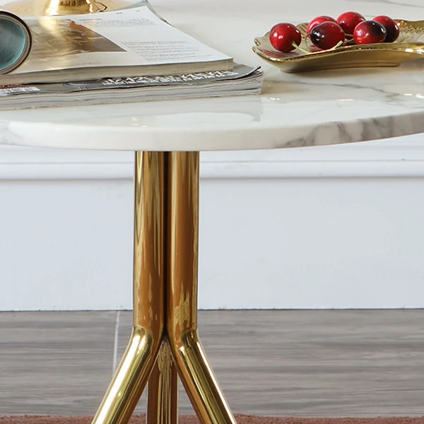 Contemporary Luxury Marble Round Top Stainless Steel Base End Table For Living Room