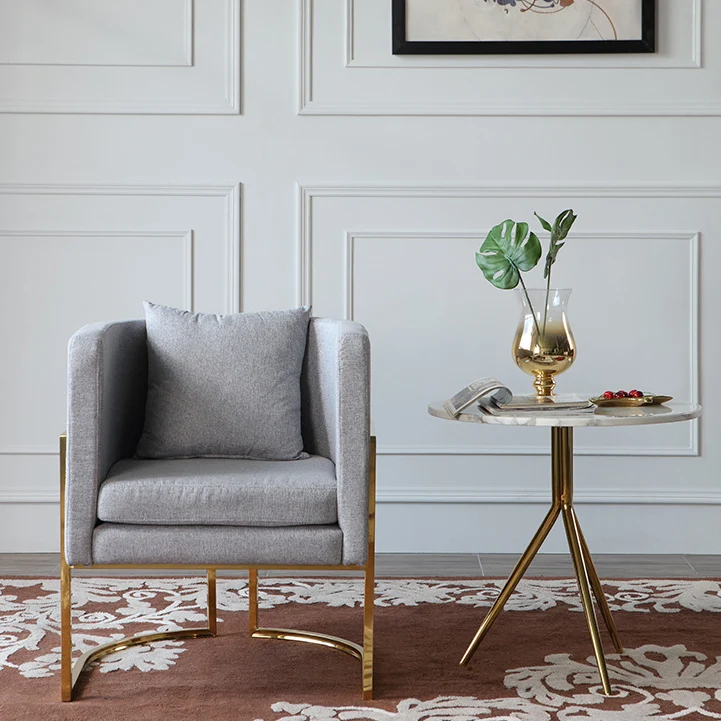 Contemporary Luxury Marble Round Top Stainless Steel Base End Table For Living Room