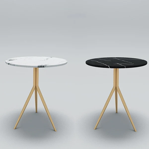 Contemporary Luxury Marble Round Top Stainless Steel Base End Table For Living Room