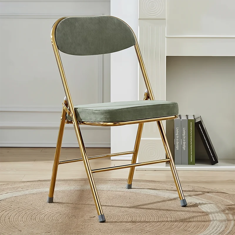 Contemporary Nordic Square Corduroy Upholstered Iron Foldable Vanity Stool Backrest Footrest For Bedroom