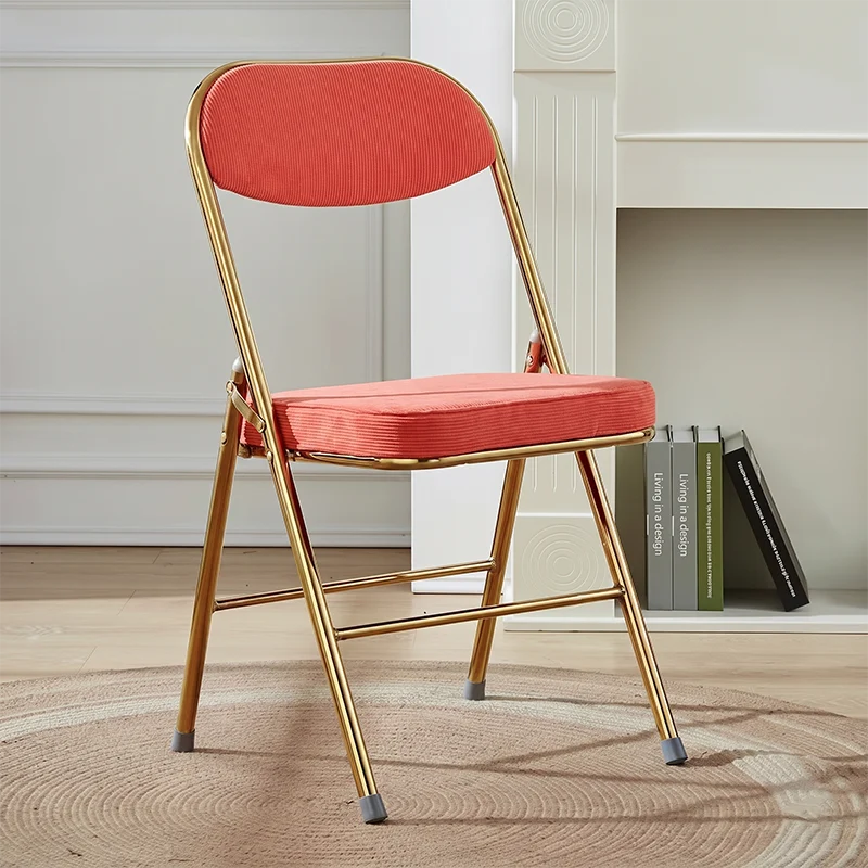 Contemporary Nordic Square Corduroy Upholstered Iron Foldable Vanity Stool Backrest Footrest For Bedroom