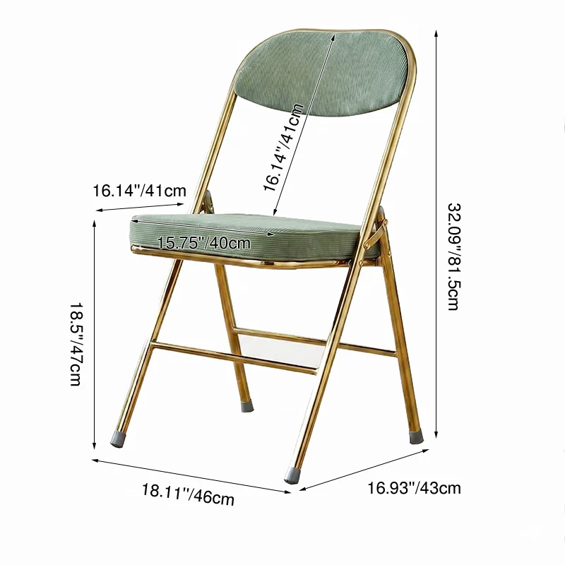 Contemporary Nordic Square Corduroy Upholstered Iron Foldable Vanity Stool Backrest Footrest For Bedroom