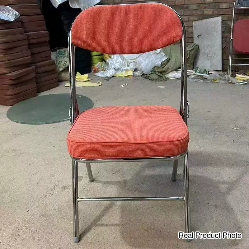 Contemporary Nordic Square Corduroy Upholstered Iron Foldable Vanity Stool Backrest Footrest For Bedroom