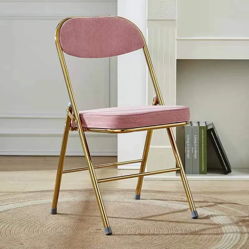 Contemporary Nordic Square Corduroy Upholstered Iron Foldable Vanity Stool Backrest Footrest For Bedroom