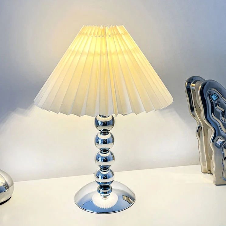Traditional French Pleated Fabric Conical Shade Iron 1-Light Table Lamp For Bedroom