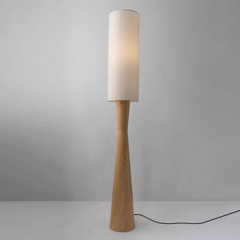 Traditional Japanese Fabric Cylinder Shade Iron Column 1-Light Standing Floor Lamp For Bedroom