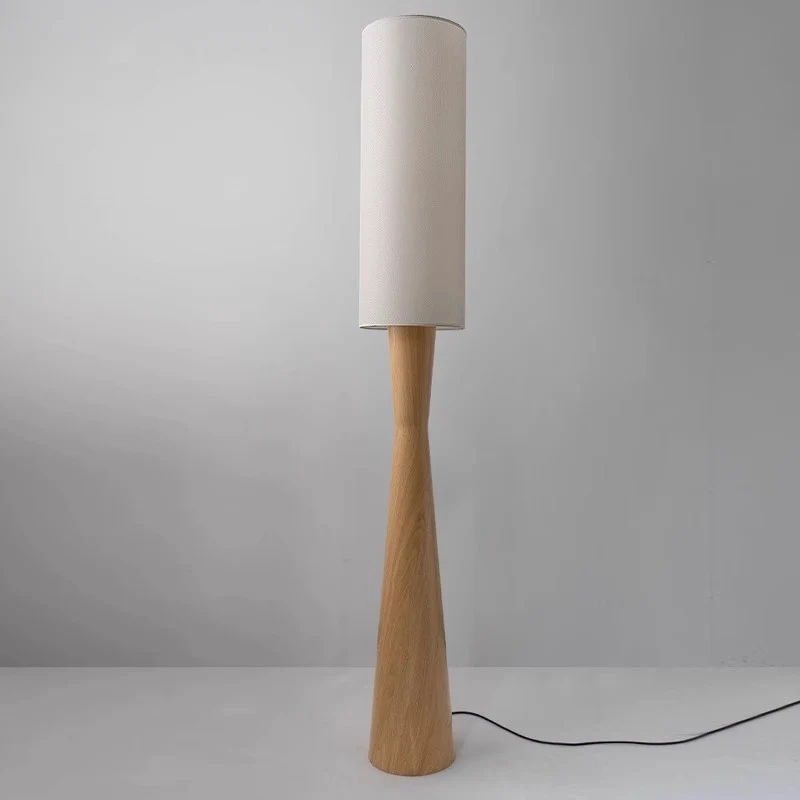 Traditional Japanese Fabric Cylinder Shade Iron Column 1-Light Standing Floor Lamp For Bedroom