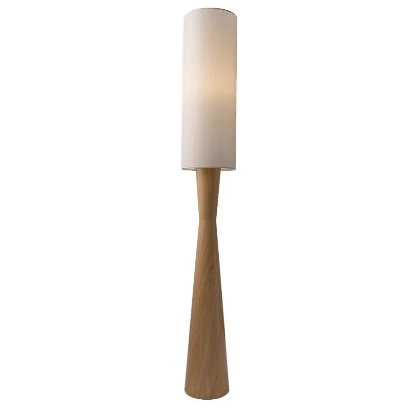 Traditional Japanese Fabric Cylinder Shade Iron Column 1-Light Standing Floor Lamp For Bedroom