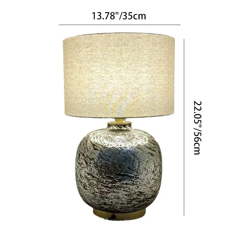 Modern Shabby Chic Glass Imitating Rock Stone Texture Fabric Round Shade 1-Light Table Lamp For Bedroom