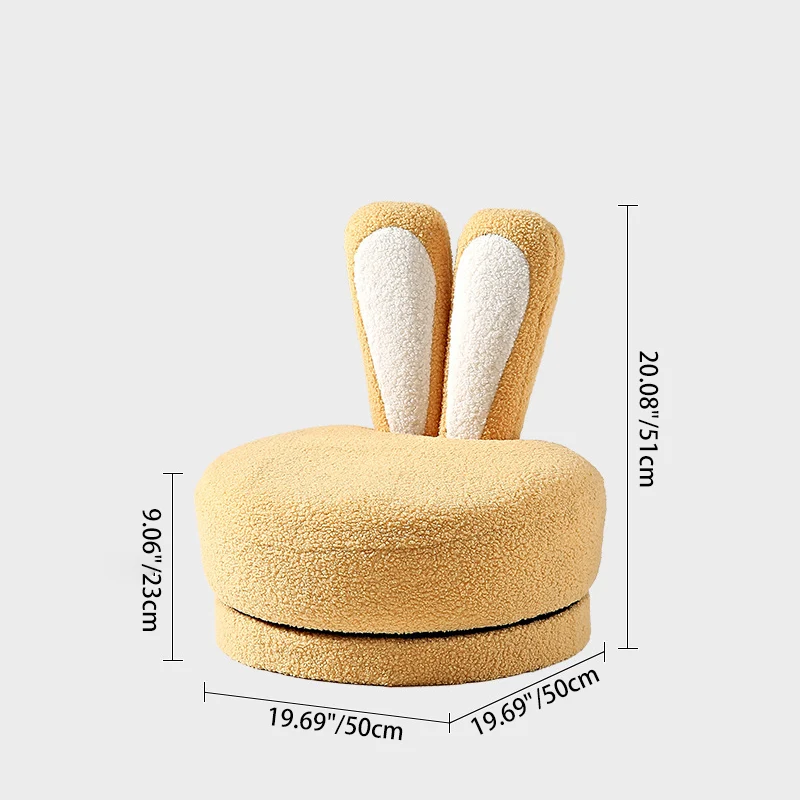 Contemporary Creative Round Rabbit Ears Swivel Sherpa Fabric Solid Wood Low Stool Backrest Armless For Living Room