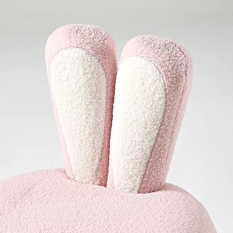 Contemporary Creative Round Rabbit Ears Swivel Sherpa Fabric Solid Wood Low Stool Backrest Armless For Living Room