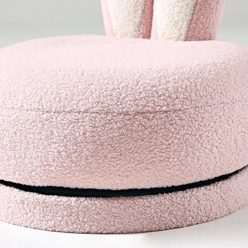 Contemporary Creative Round Rabbit Ears Swivel Sherpa Fabric Solid Wood Low Stool Backrest Armless For Living Room