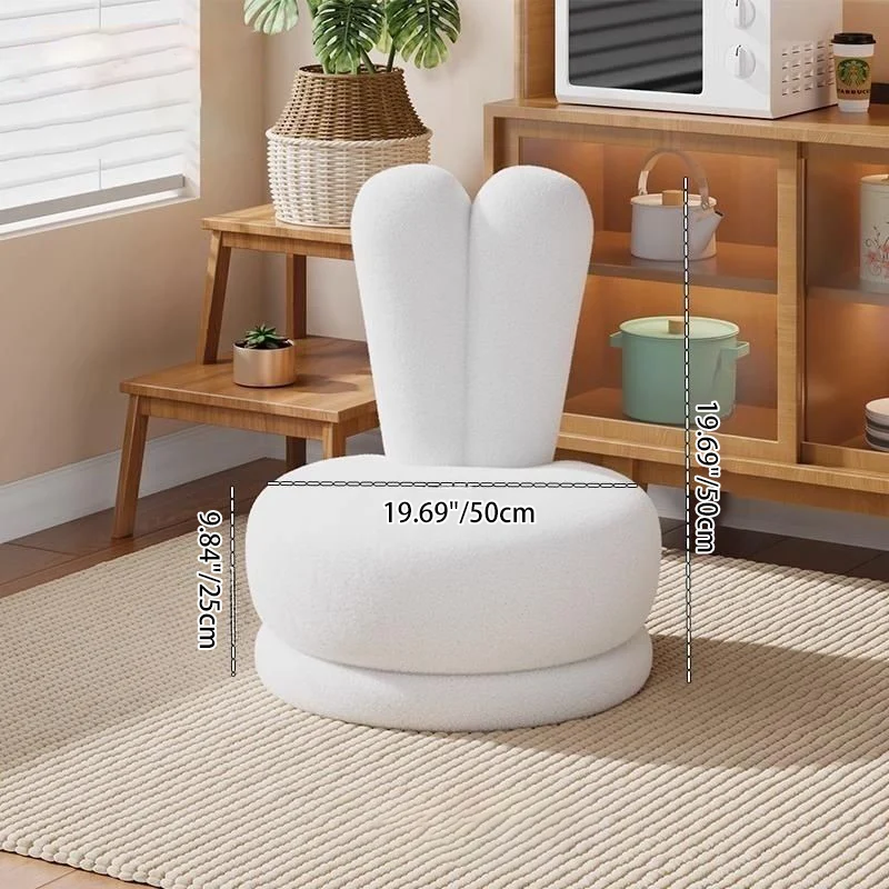 Contemporary Creative Round Rabbit Ears Bow Swivel Sherpa Fabric Pine Low Stool Backrest Armless For Living Room