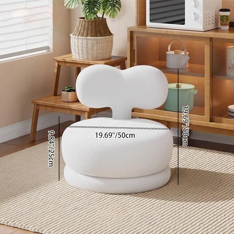 Contemporary Creative Round Rabbit Ears Bow Swivel Sherpa Fabric Pine Low Stool Backrest Armless For Living Room