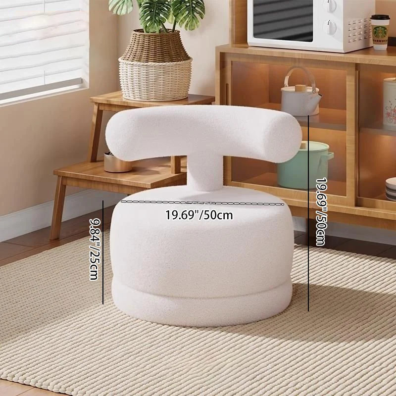Contemporary Creative Round Rabbit Ears Bow Swivel Sherpa Fabric Pine Low Stool Backrest Armless For Living Room