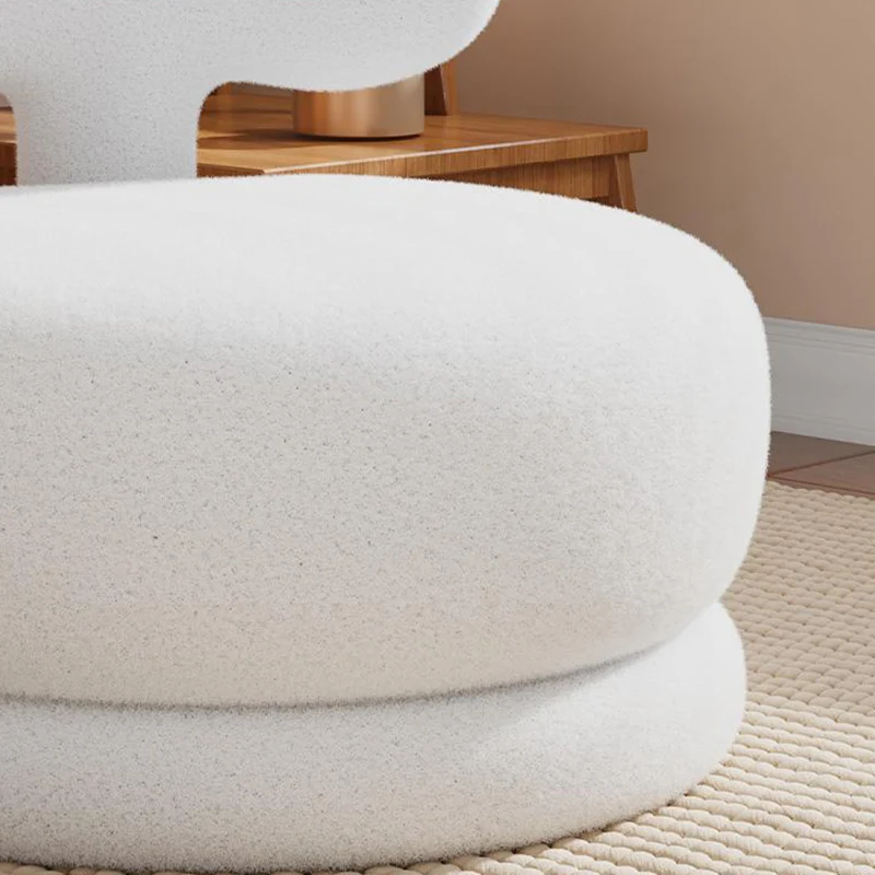 Contemporary Creative Round Rabbit Ears Bow Swivel Sherpa Fabric Pine Low Stool Backrest Armless For Living Room