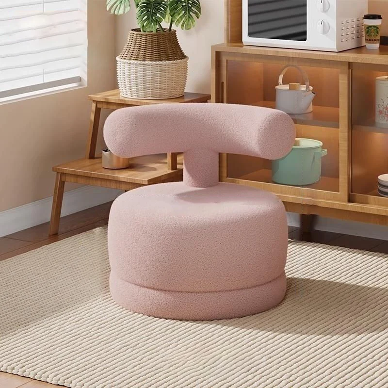 Contemporary Creative Round Rabbit Ears Bow Swivel Sherpa Fabric Pine Low Stool Backrest Armless For Living Room