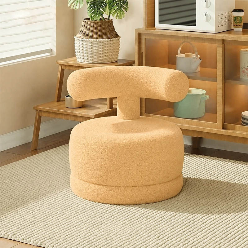 Contemporary Creative Round Rabbit Ears Bow Swivel Sherpa Fabric Pine Low Stool Backrest Armless For Living Room