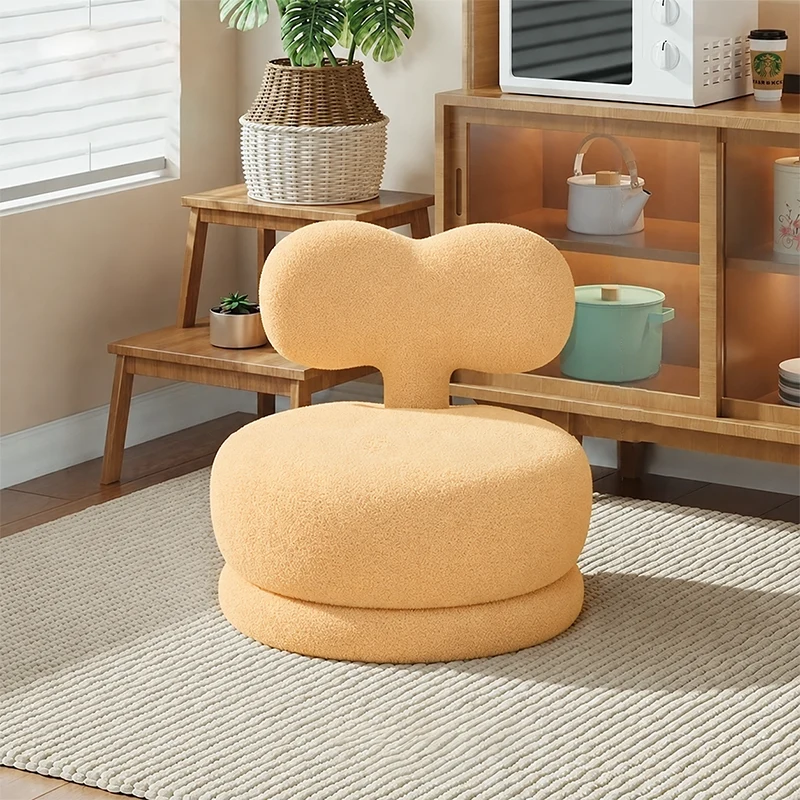 Contemporary Creative Round Rabbit Ears Bow Swivel Sherpa Fabric Pine Low Stool Backrest Armless For Living Room