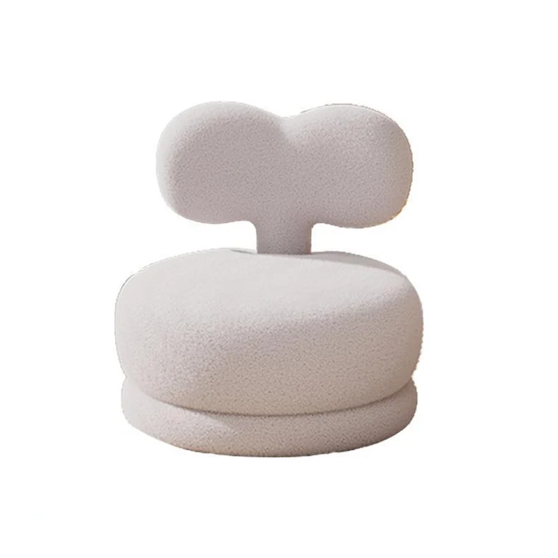 Contemporary Creative Round Rabbit Ears Bow Swivel Sherpa Fabric Pine Low Stool Backrest Armless For Living Room
