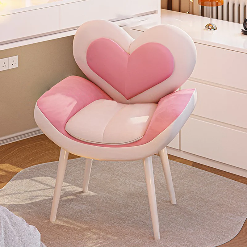 Contemporary Nordic Love Heart Velvet Fabric Pine Wood Carbon Steel Vanity Stool Backrest Armrest For Bedroom