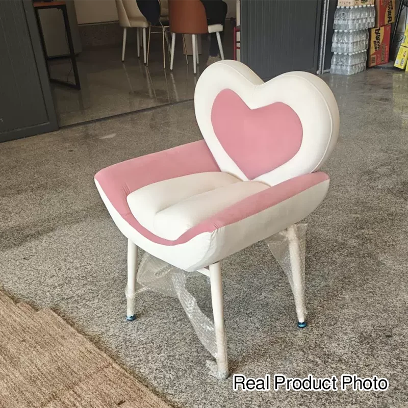 Contemporary Nordic Love Heart Velvet Fabric Pine Wood Carbon Steel Vanity Stool Backrest Armrest For Bedroom