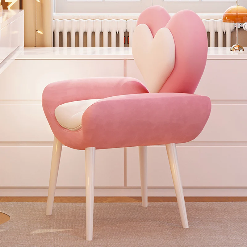 Contemporary Nordic Love Heart Velvet Fabric Pine Wood Carbon Steel Vanity Stool Backrest Armrest For Bedroom