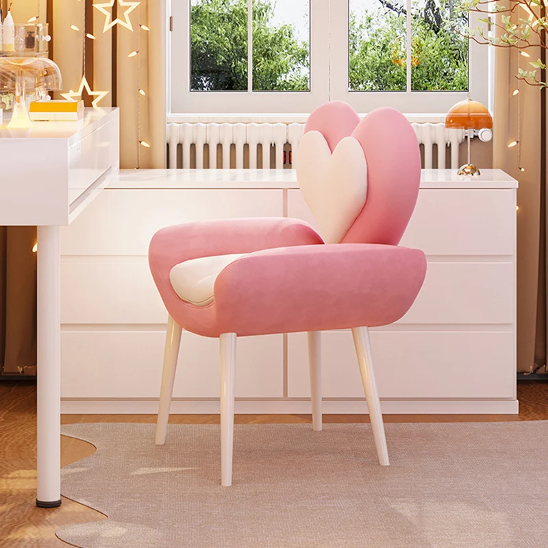 Contemporary Nordic Love Heart Velvet Fabric Pine Wood Carbon Steel Vanity Stool Backrest Armrest For Bedroom