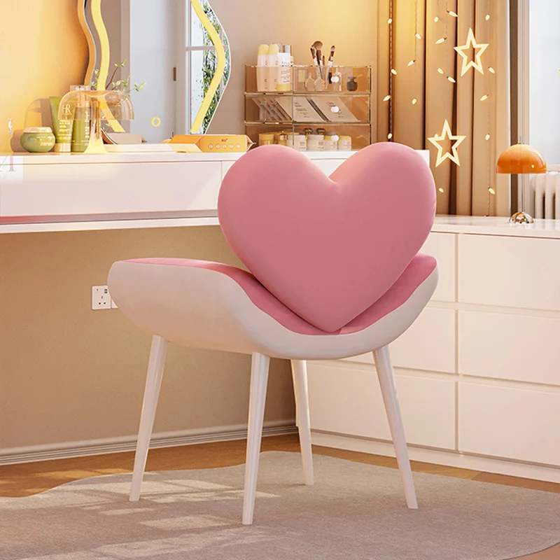 Contemporary Nordic Love Heart Velvet Fabric Pine Wood Carbon Steel Vanity Stool Backrest Armrest For Bedroom
